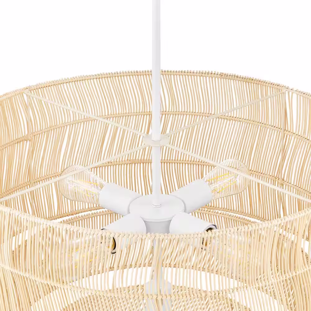 Hampton Bay Sessions 5-Light Brown Tiered Rattan Pendant