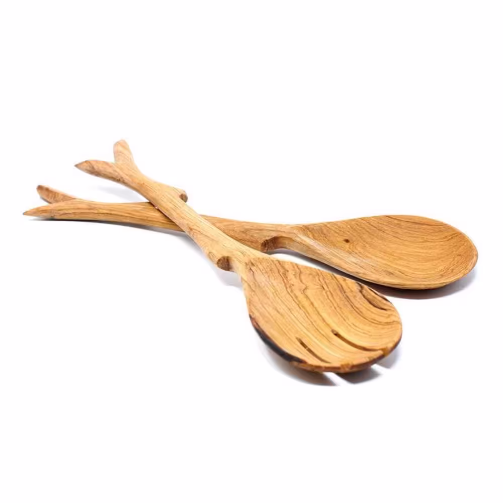 None 2-Pieces Twig Design Large Olive Wood Serving Set