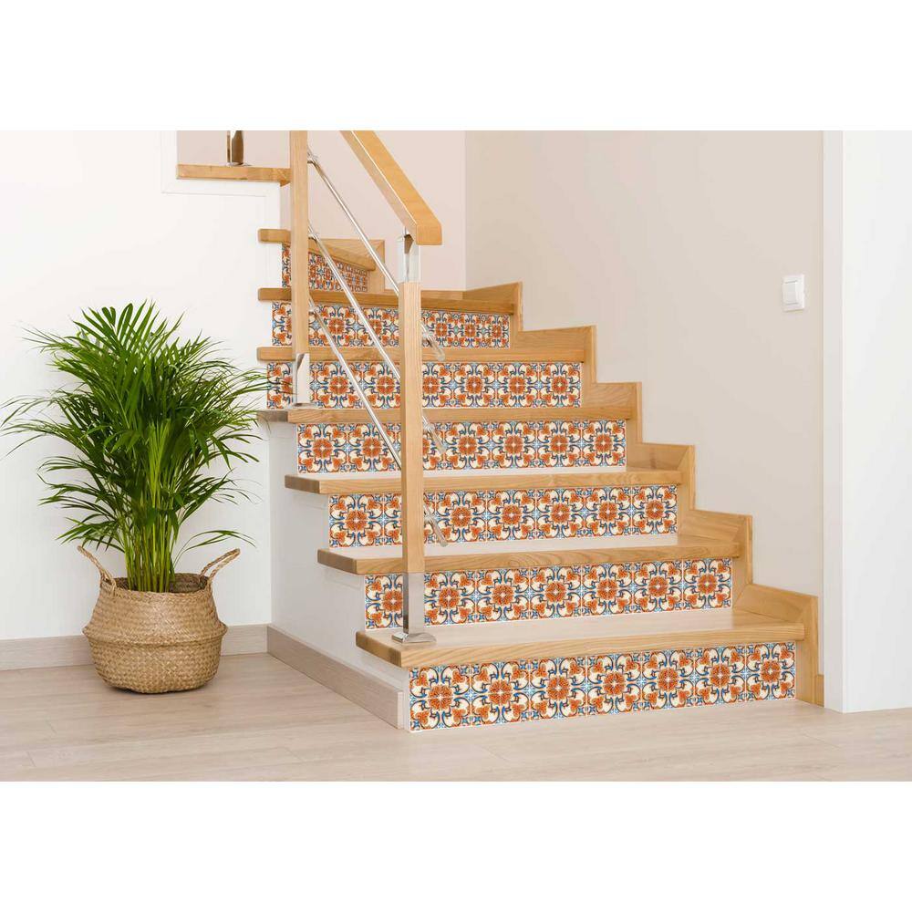 None Blue and Orange H7 5 in. x 5 in. Vinyl Peel and Stick Tile (24 Tiles, 4.17 sq. ft./pack)