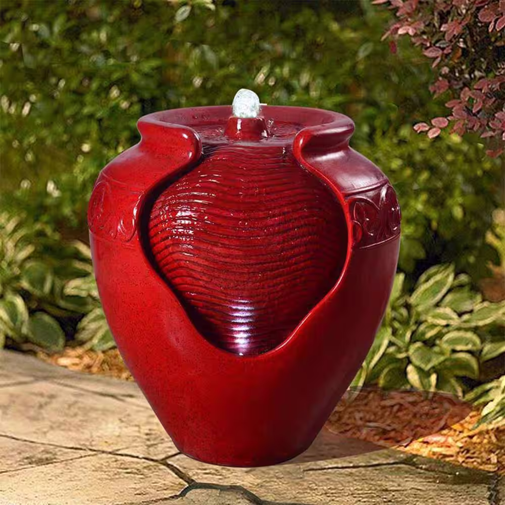 Alpine Corporation 17 in. H Indoor/Outdoor Vase Fountain, Cherry Red