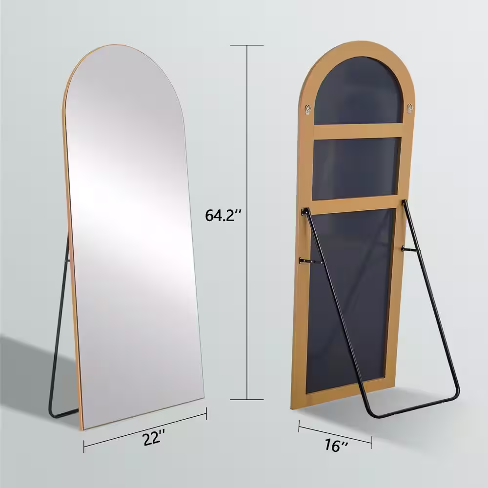 GOGEXX 22 in. W x 64.2 in. H Large and Wide Classic Full Length Arch Wood Framed Gold Floor Mirror Wall Mirror