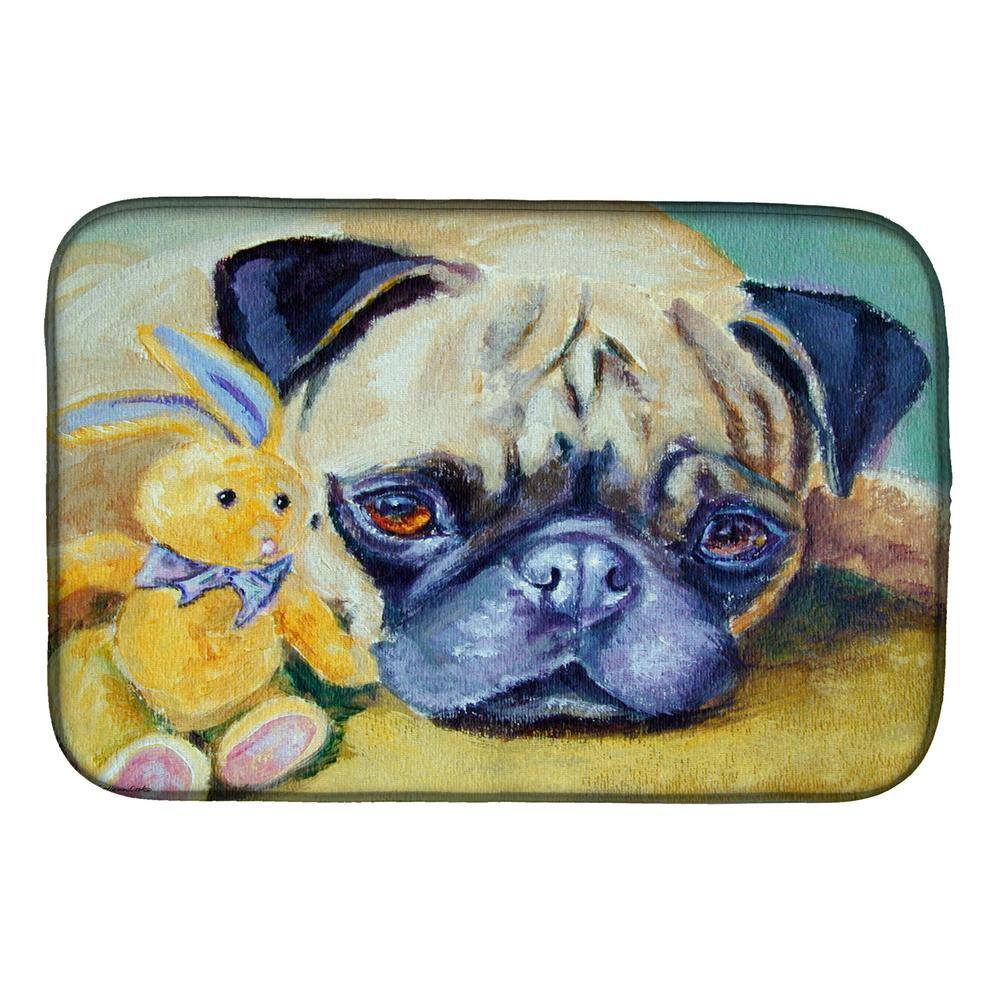 Caroline's Treasures 14 in. x 21 in. Multi-Color Pug Bunny Rabbit Dish Drying Mat