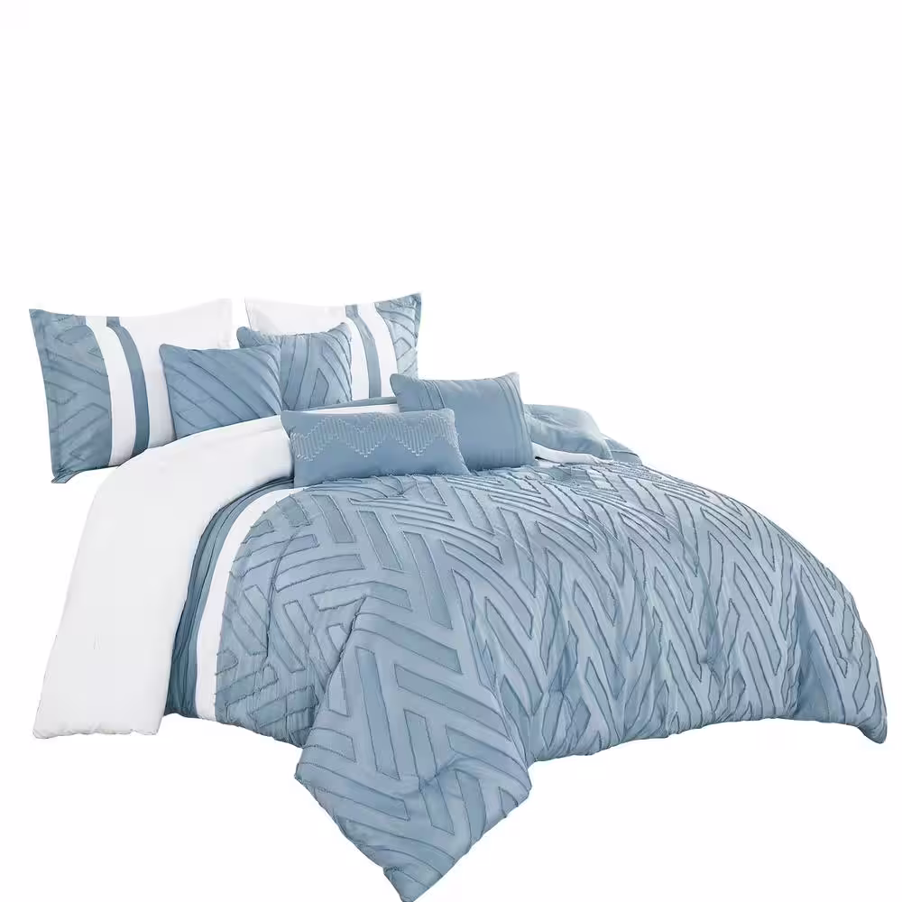 Shatex 7-Piece All Season Bedding King size Comforter Set, Ultra Soft Polyester Elegant Bedding Comforters Blue