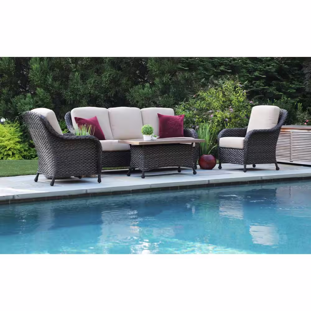 Canopy Sycamore 4-Piece Resin Wicker Patio Deep Seating Set with Sunbrella Canvas Heather Beige Cushions