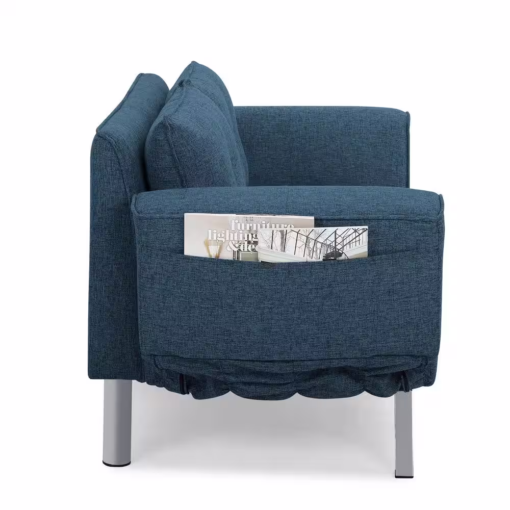 Lifestyle Solutions Marvin Collection 58.3 in. W Square Arm Polyester Modern Rectangle Convertible Sofa in Blue