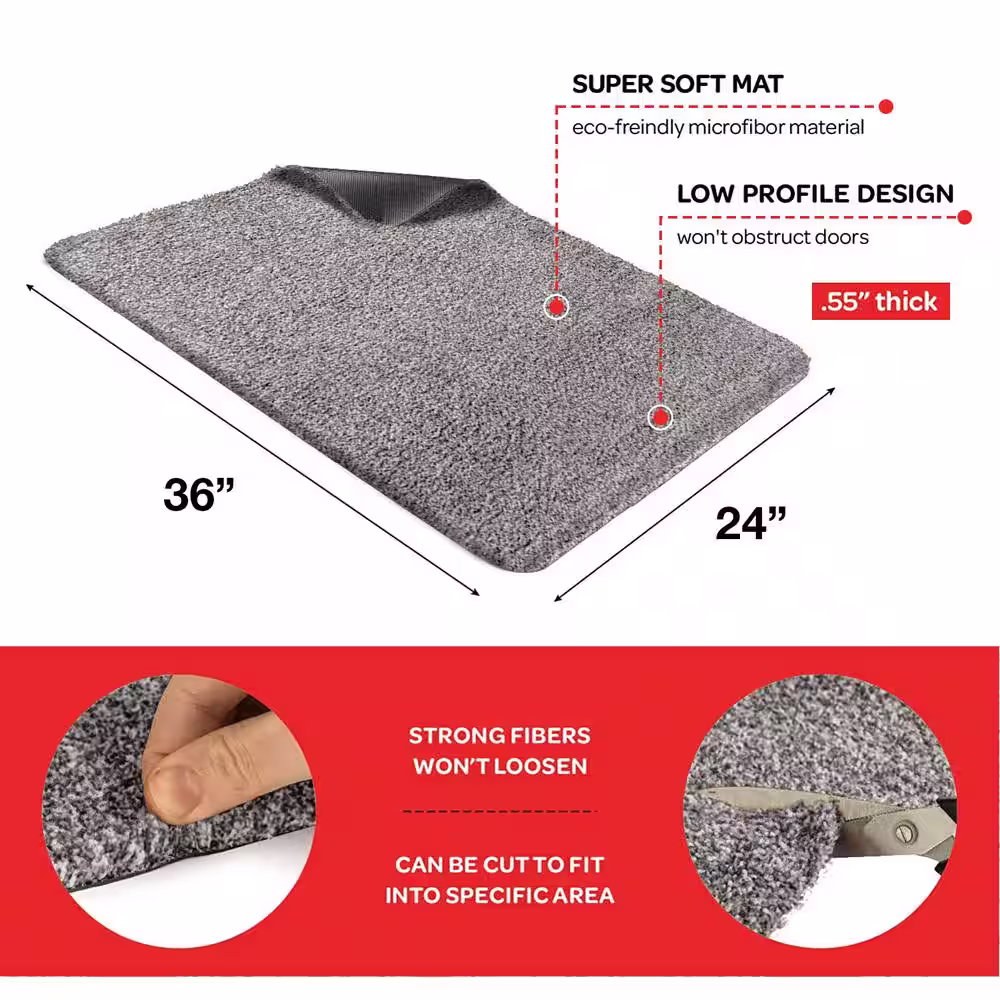 Kaluns Solid Front Doormat, Super Absorbent. 24 in X 36 in (Gray)