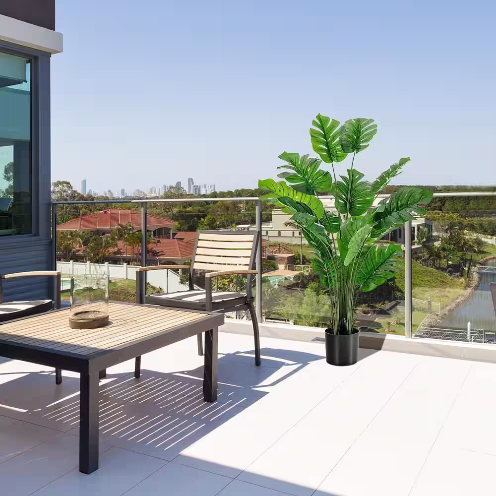 HONEY JOY 5 ft. Artificial Tree Fake Monstera Deliciosa Plant in Pot with 15 Split Leaves Faux Plant for Indoor Outdoor