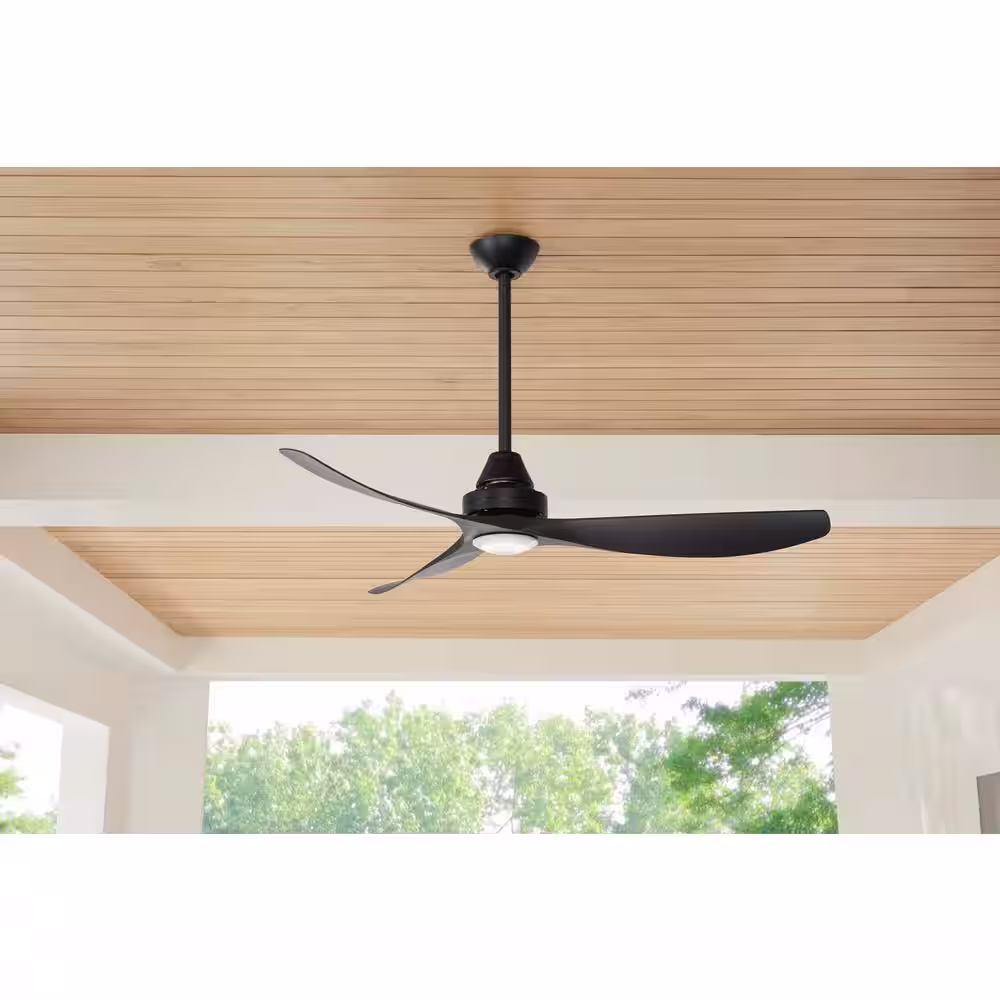 Home Decorators Collection Levanto 52 in. LED Indoor/Outdoor Matte Black Ceiling Fan with Light