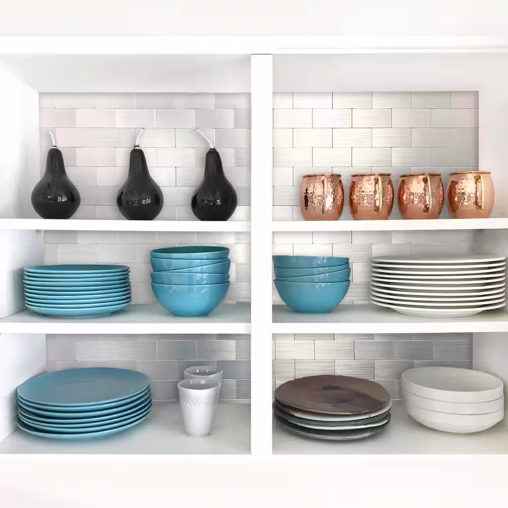 DIP Design Is Personal DIP Large Silver Subway 10.75 in. x 13 in. Self-Adhesive PVC Aluminum Tile Backsplash (10-Pack)