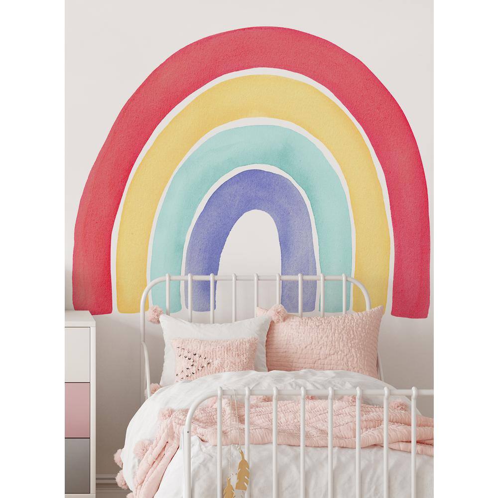 Unbranded Red Large Watercolor Rainbow Peel and Stick Vinyl Wall Sticker