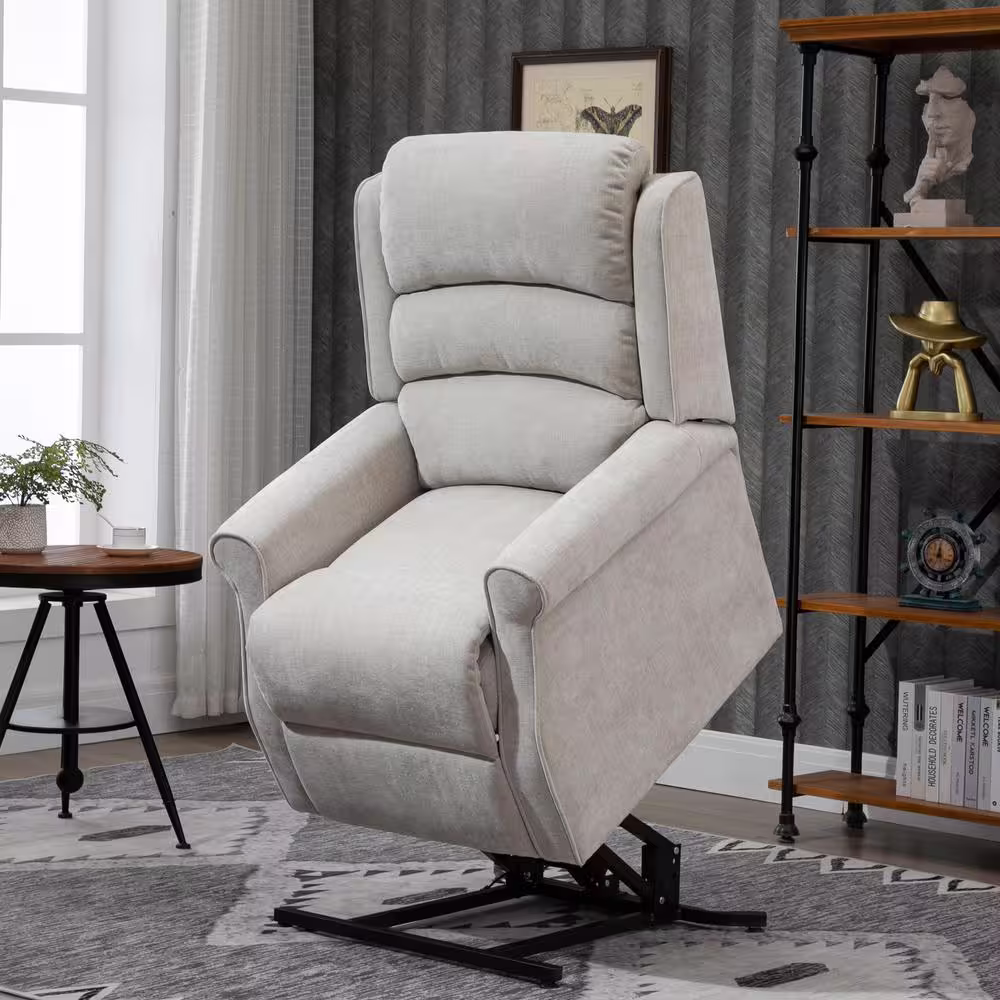 Boyel Living Beige Ergonomic Chenille Fabric Power Lift Recliner Chair for Elderly with 8-Point Massage and Remote Control