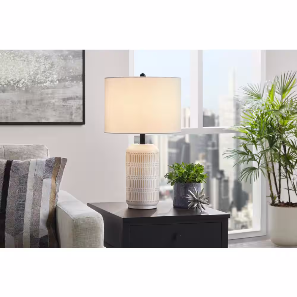 Hampton Bay Whitcomb 22 in. Ceramic Table Lamp with White Fabric Shade