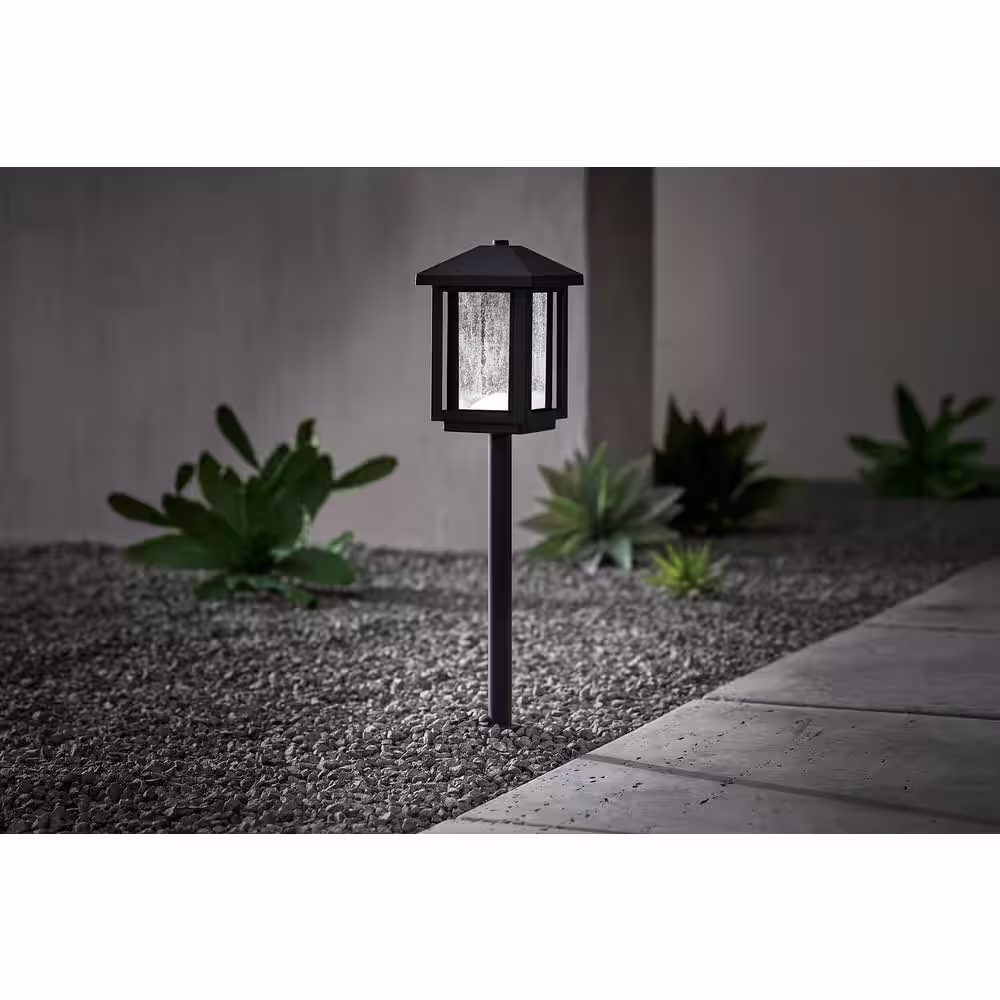 Hampton Bay Cairo Low Voltage Square Transitional Black Integrated LED Outdoor Landscape Path Light With Bubble Glass (1-Pack)