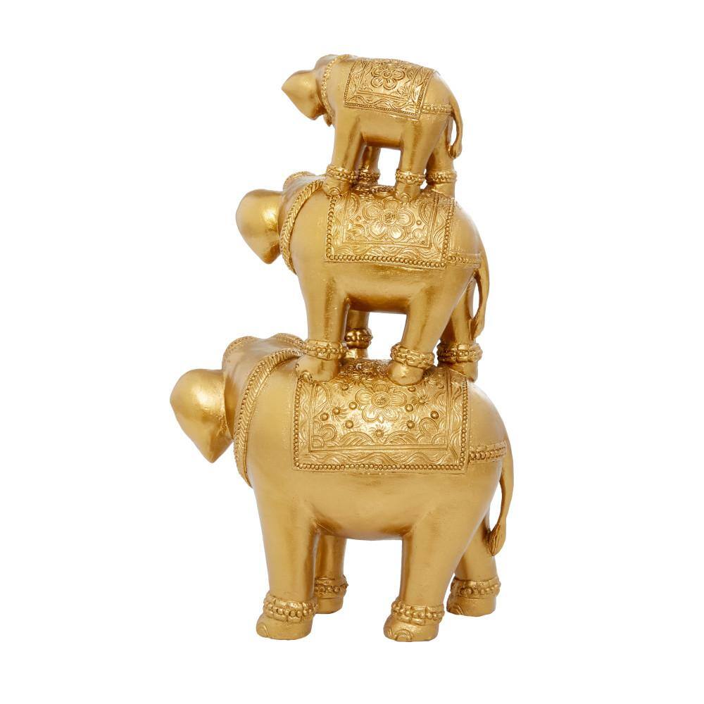 Litton Lane Gold Polystone Stacked Elephant Sculpture