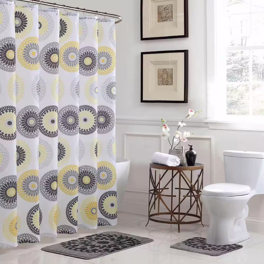 Bath Fusion Raquel 18 in. W x 30 in. L Bath Rug Set and 72 in. W x 72 in. L Shower Curtain Set in Gold