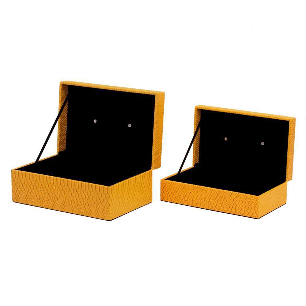 A & B Home Orinoco Faux Leather Decorative Boxes Yellow (Set of 2)