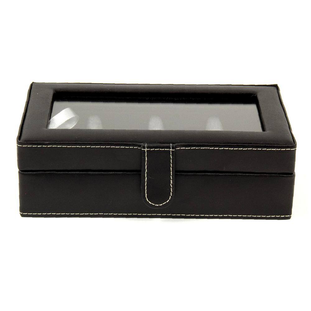 BEY-BERK Black Leather 12-Cufflink Box