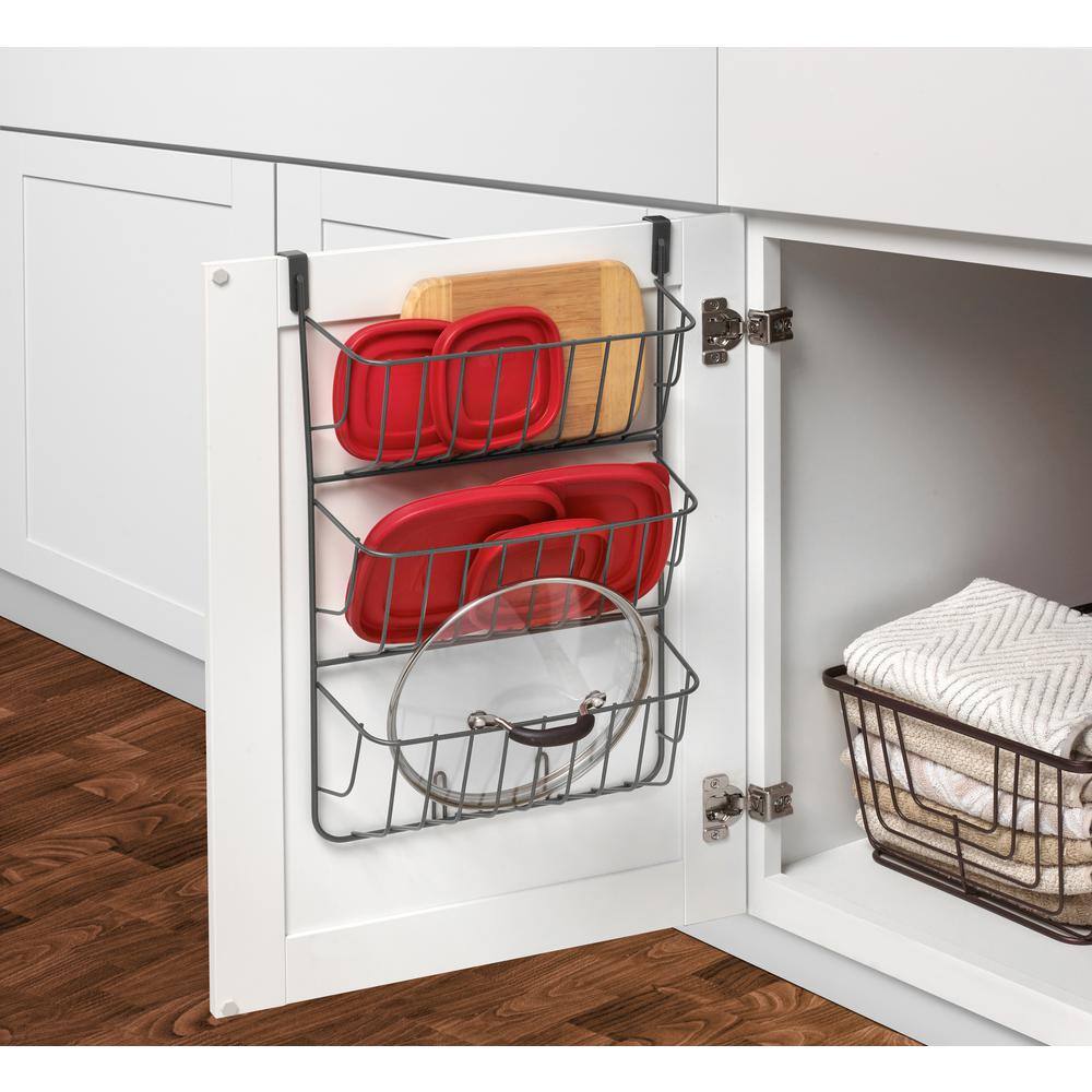 Spectrum Industrial Gray Over the Cabinet 3-Tier Kitchen Pot and Pan Lid Holder Organizer