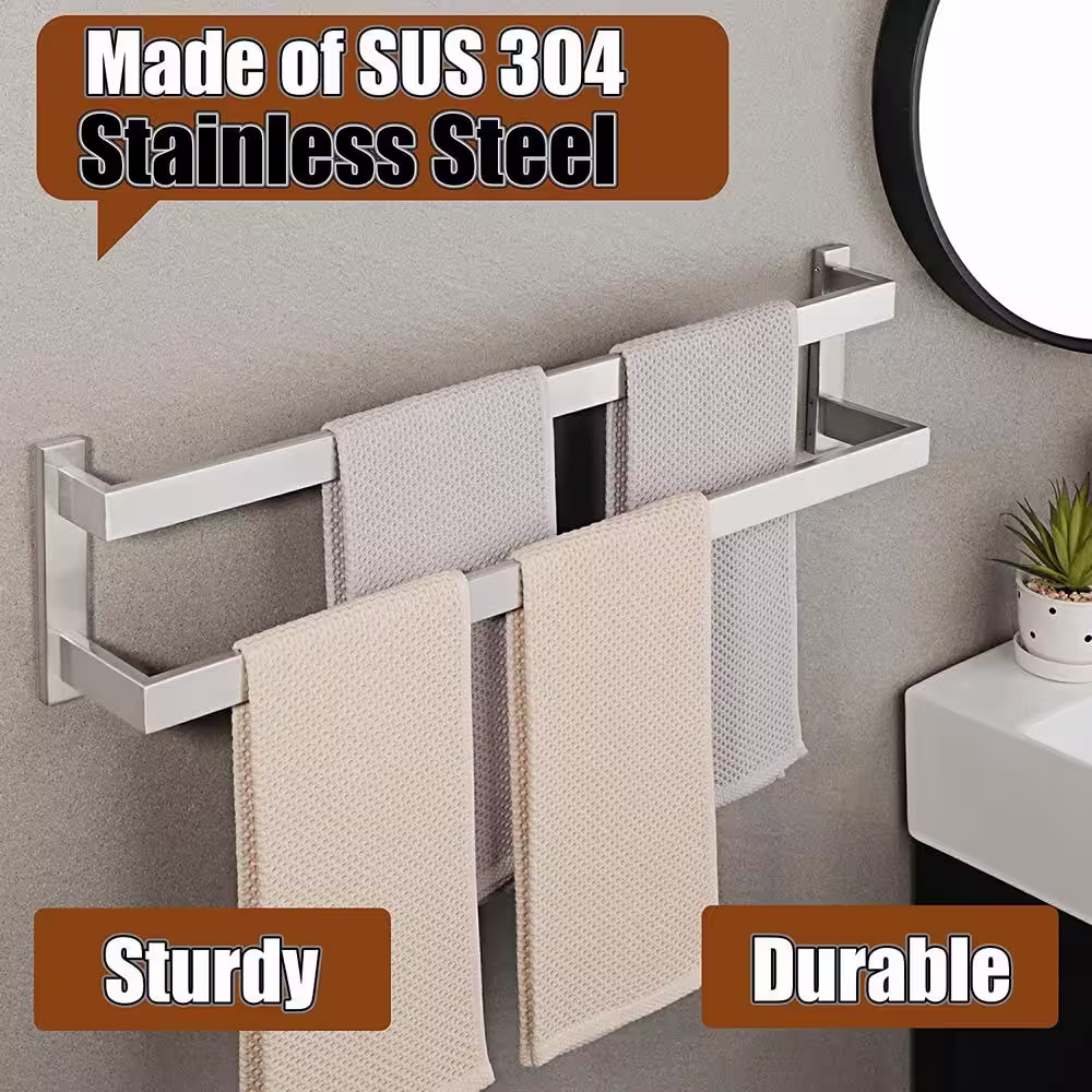 None Towel Rack, Bathroom Toilet Towel Rack, Wall-Mounted Towel Rack, 2 Stainless Steel Towel Racks