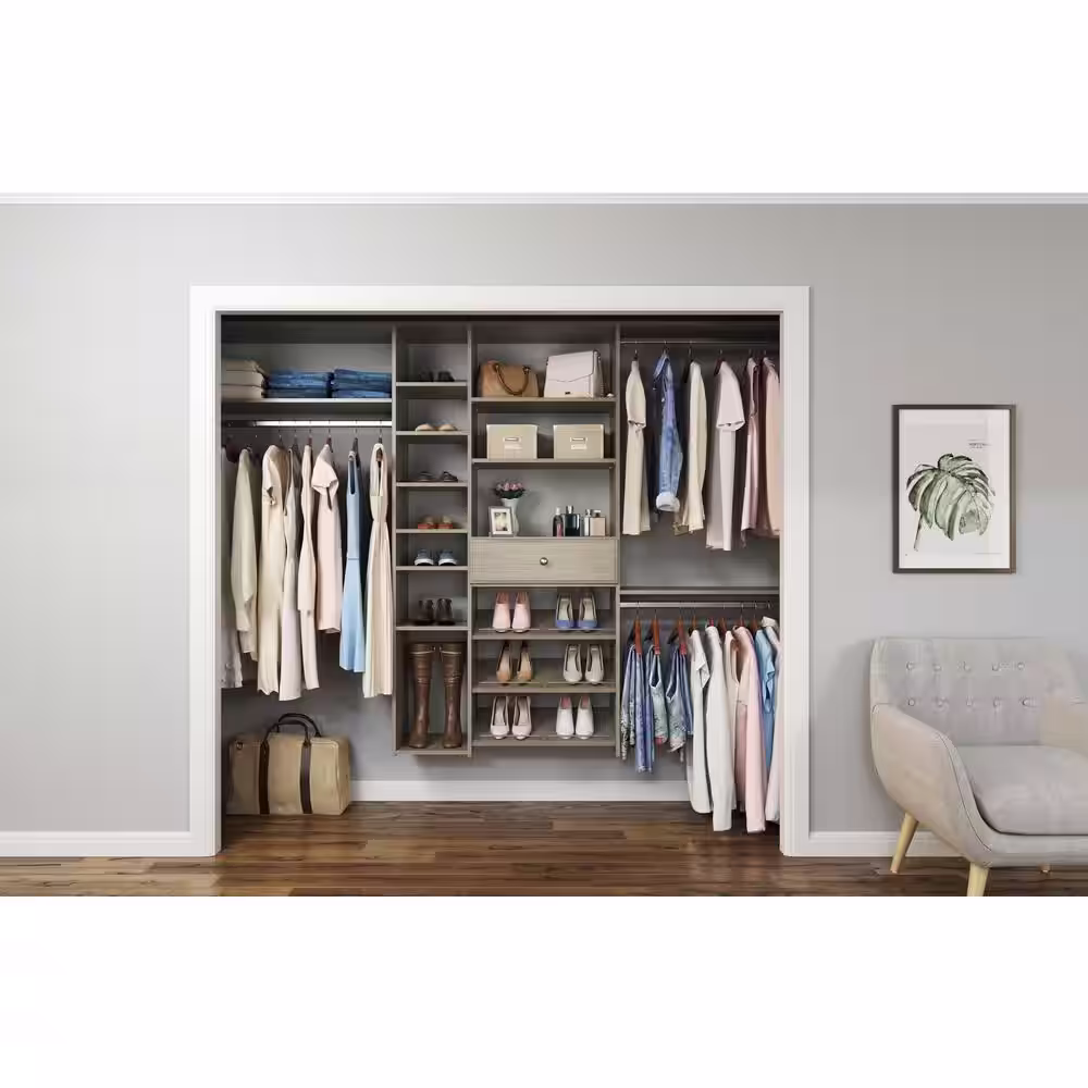 Closet Evolution 84 in. W - 108 in. W Rustic Grey Wood Closet System