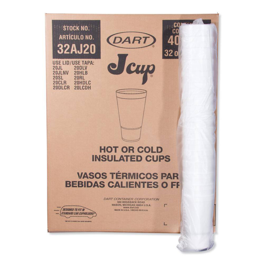 DART 32 oz. White Disposable Foam Cups, 16/Bag, 25 Bags/Carton