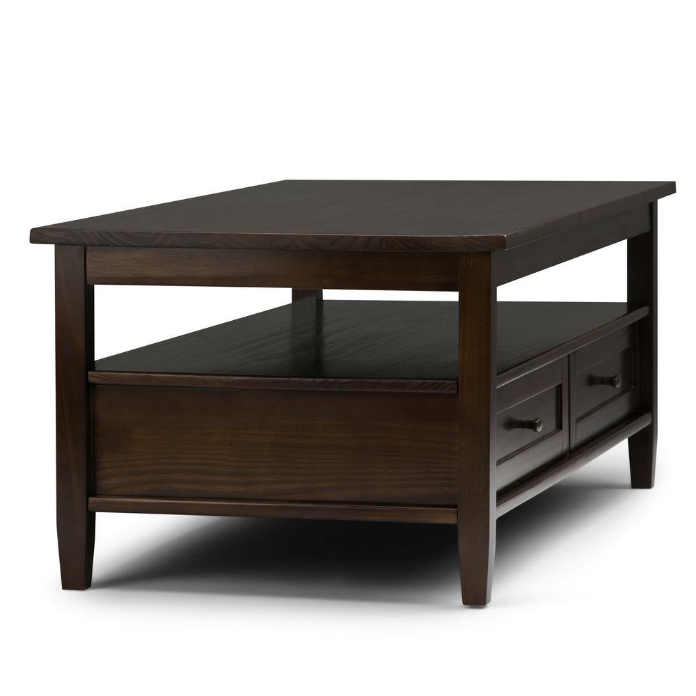 Simpli Home Warm Shaker Solid Wood 48 in. Wide Rectangle Transitional Coffee Table in Tobacco Brown