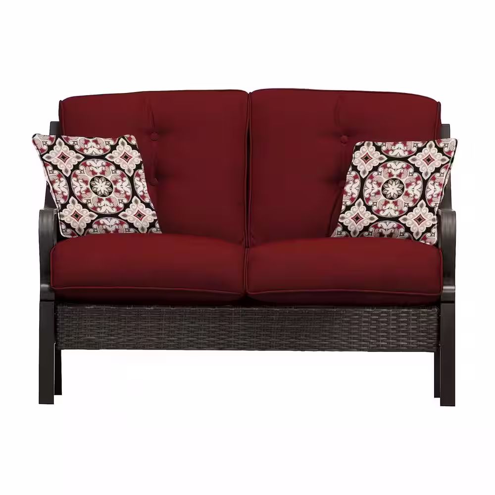 Cambridge Saratoga 4-Piece Patio Set Steel Frame Wicker with Cushions in Crimson Red