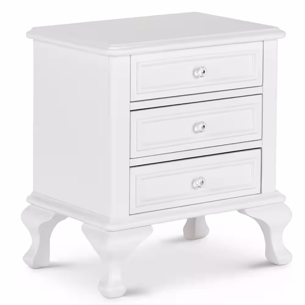 None Jenna 3-Drawer White Nightstand