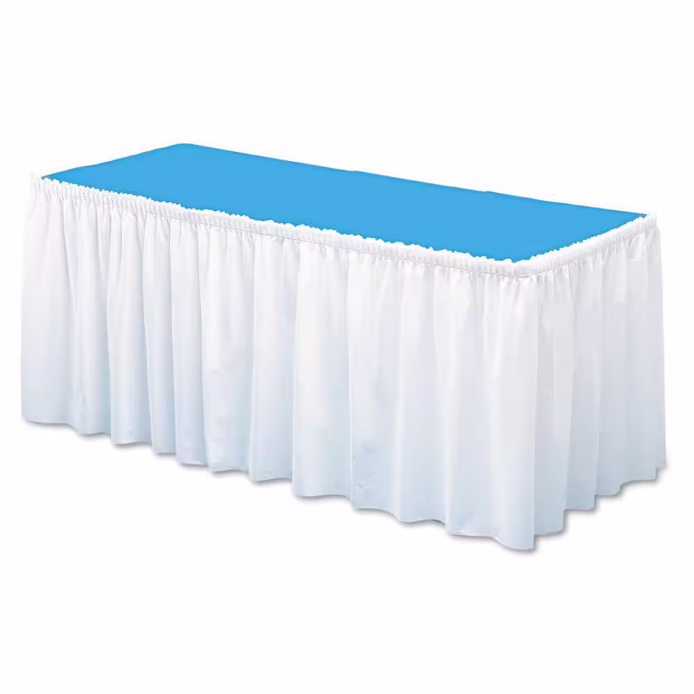 Tablemate White Disposable Polyester Table Set Linen-Like Table Covers Skirting, 29 in. x 14 ft.