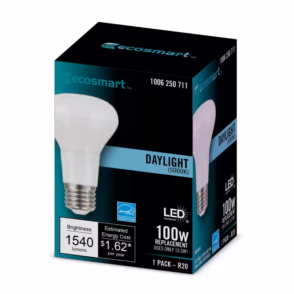 EcoSmart 100-Watt Equivalent R20 CEC Dimmable LED Light Bulb in Daylight 5000K (1-Bulb)