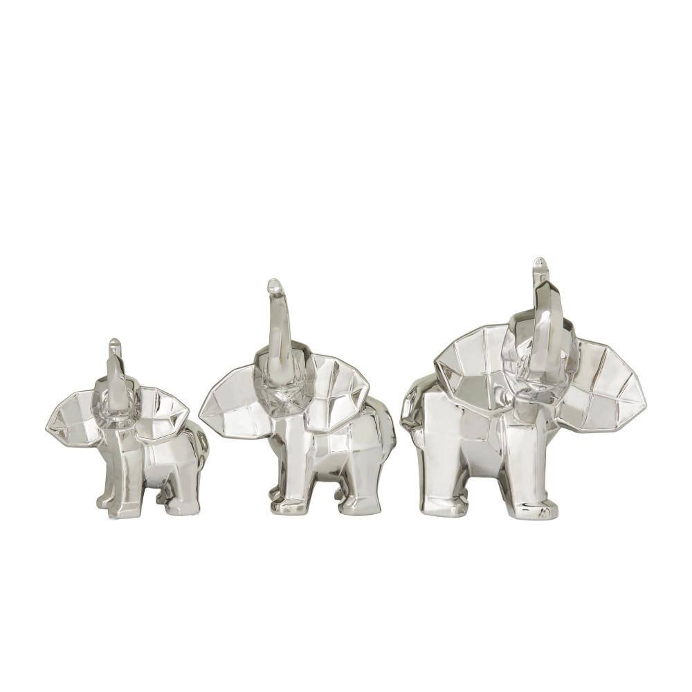 CosmoLiving by Cosmopolitan Silver Porcelain Cubist Elephant Sculpture (Set of 3)
