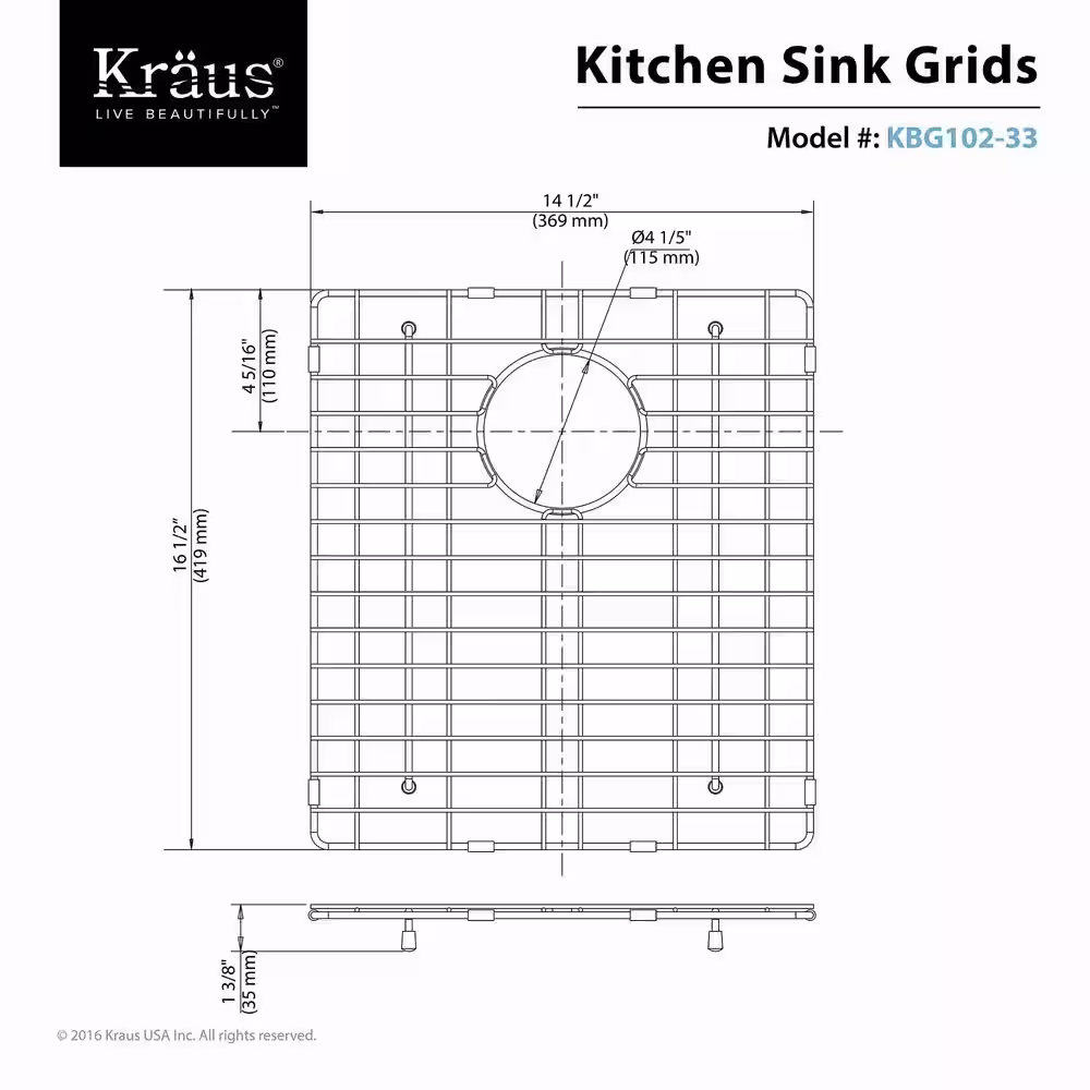 KRAUS Stainless Steel Bottom Grid for KHU102-33 Double Bowl 33 in. Kitchen Sink