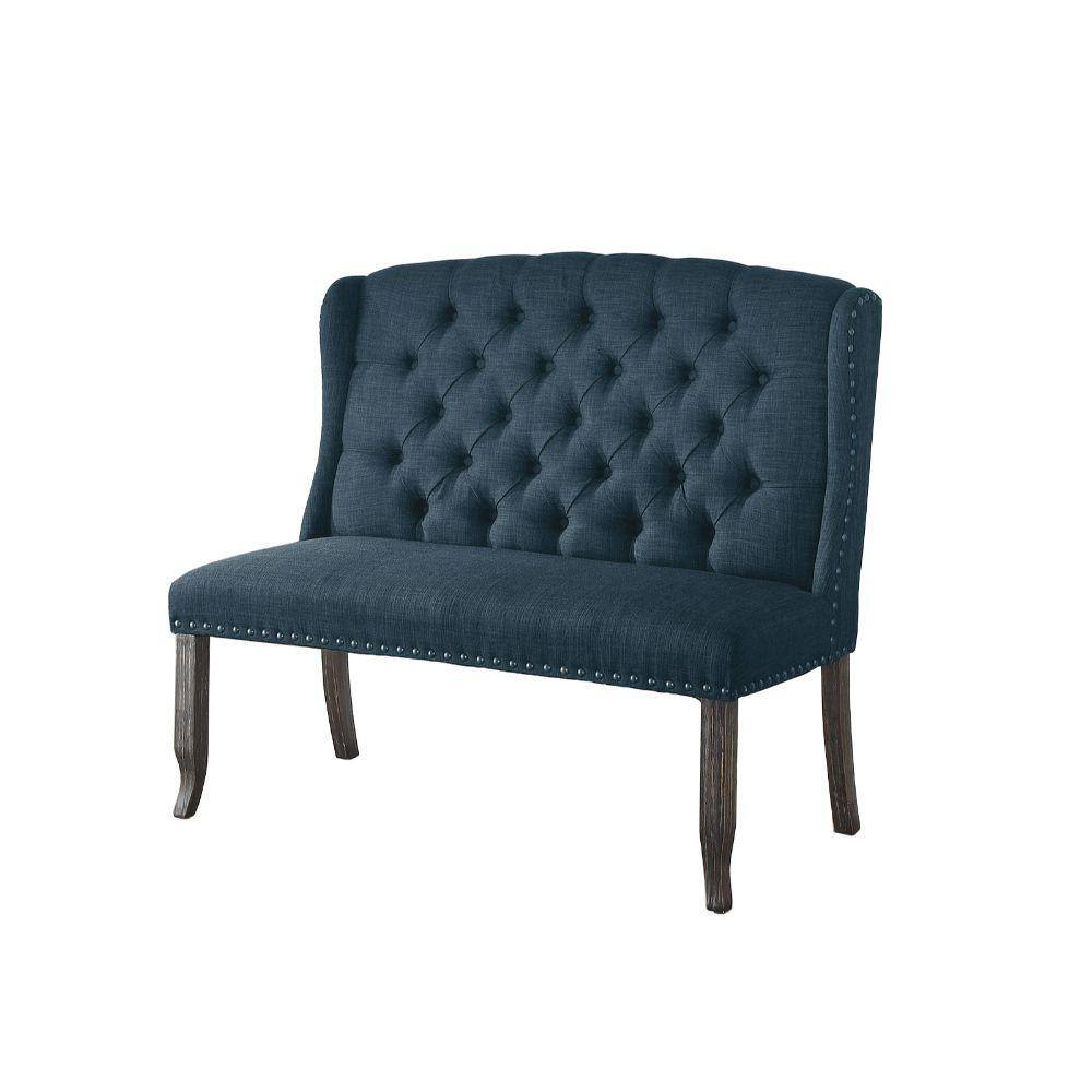 Benjara Blue Tufted High Back 2-Seater Love Seat Bench with Nailhead Trims 26.75 in. L x 48 in. W x 42.5 in. H