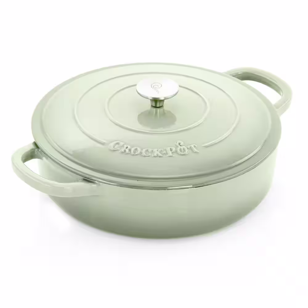 Crock-Pot Artisan 5 Qt. Round Pistachio Green Enameled Cast Iron Braiser Pan with Self Basting Lid