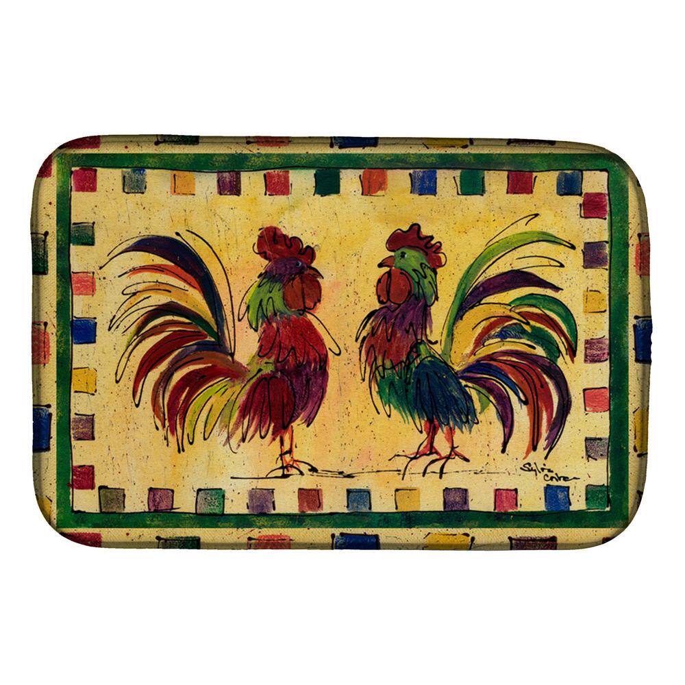 Caroline's Treasures 14 in. x 21 in. Multicolor Bird - Rooster Dish Drying Mat