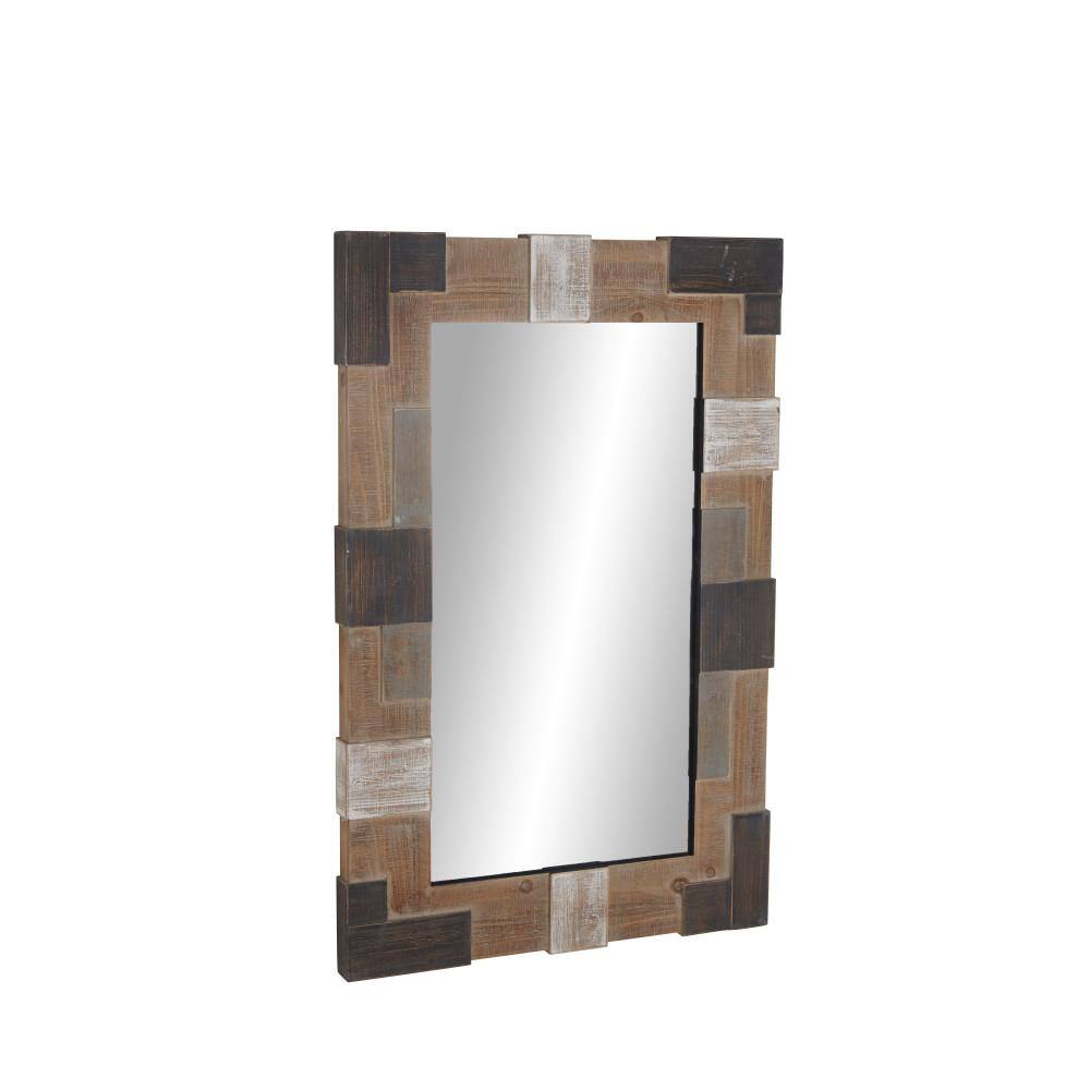 Litton Lane 46 in. x 29 in. Rectangle Framed Brown Wall Mirror with Faux Metal Details