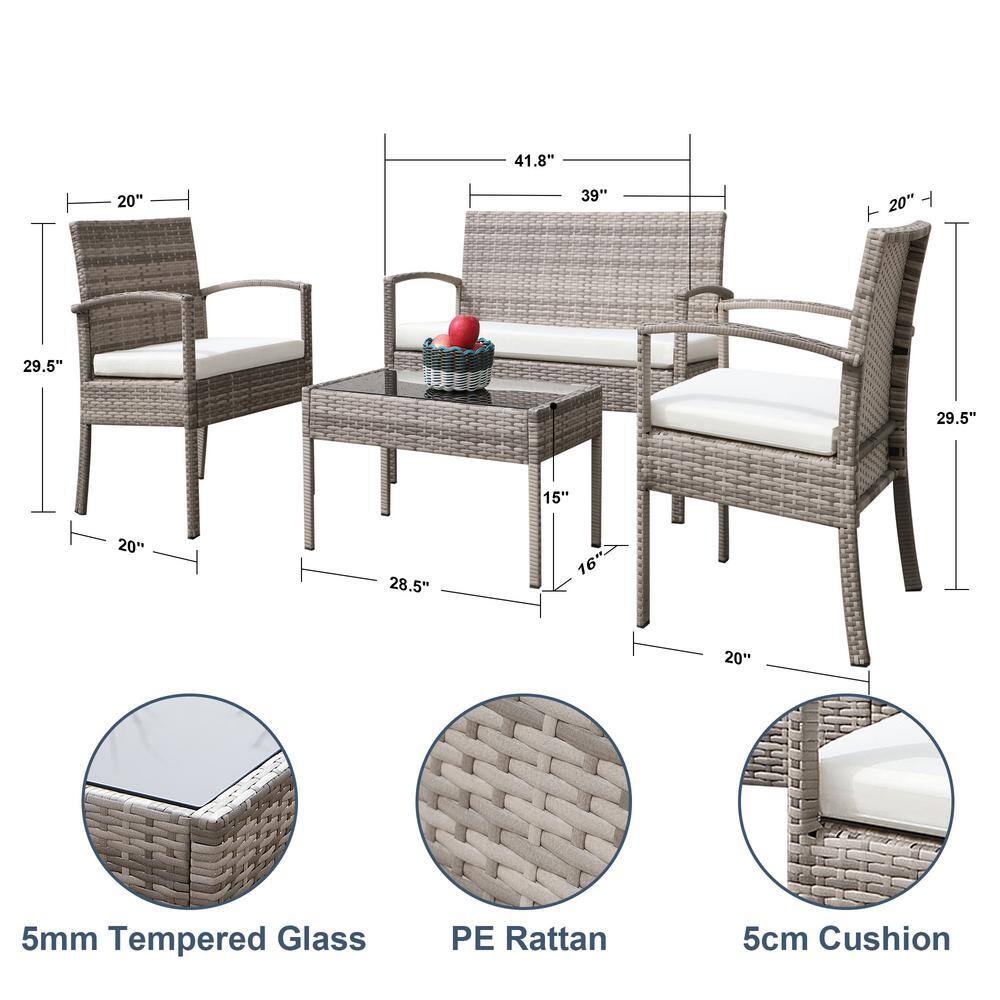 None 4-Piece Wicker Patio Conversation Set with Cushions
