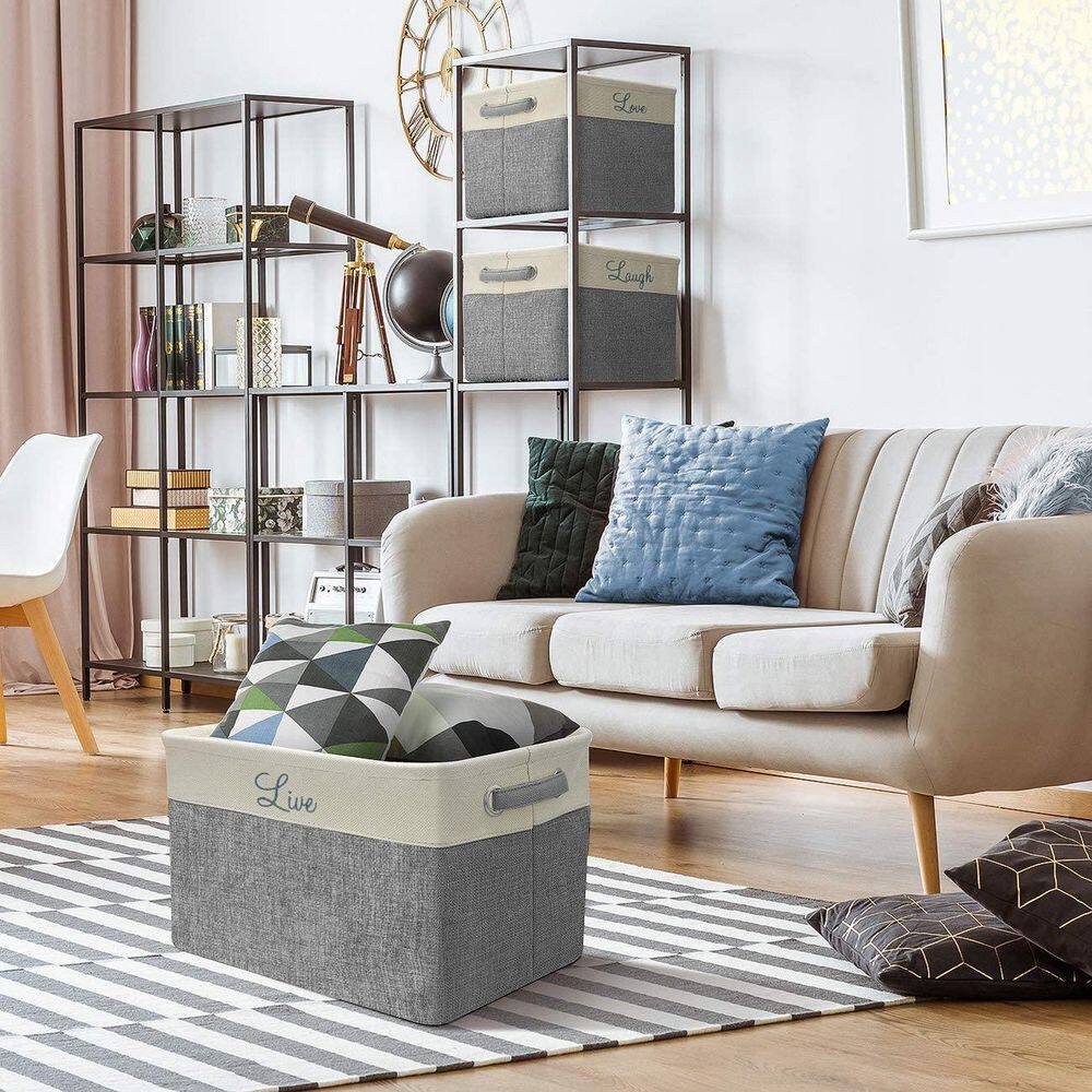 Sorbus 9 in. L x 10 in. W x 15 in. H Gray Script text Fabric Cube Storage Bin with Carry Handles 3-Pack