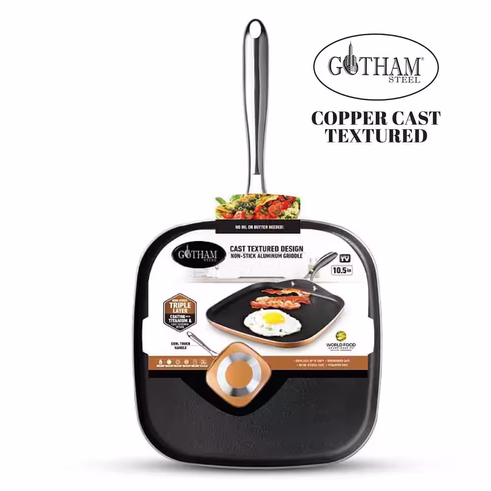 Gotham Steel 10.5 in. Copper Cast Textured Surface Aluminum Non-Stick Griddle Pan
