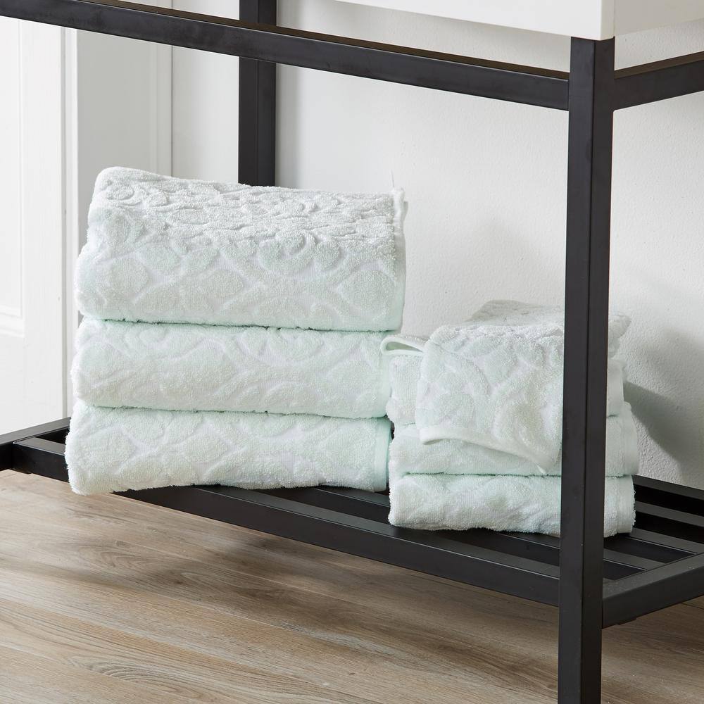 FRESHFOLDS Green Striped 100% Cotton Jacquard Bath Towel (Set of 2)