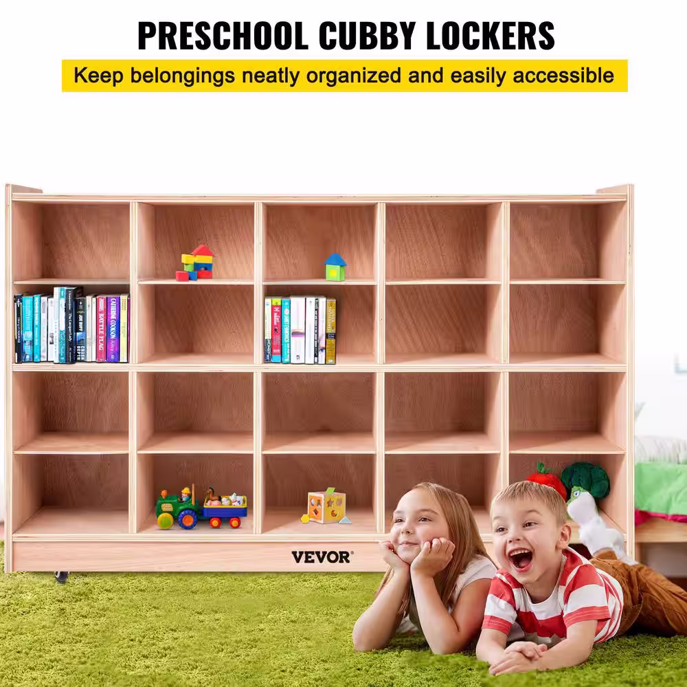 VEVOR Cubby Wooden Storage Unit 20 Cubby Storage Unit Classroom 30.3 in. H Plywood Wooden Cubbies with Casters