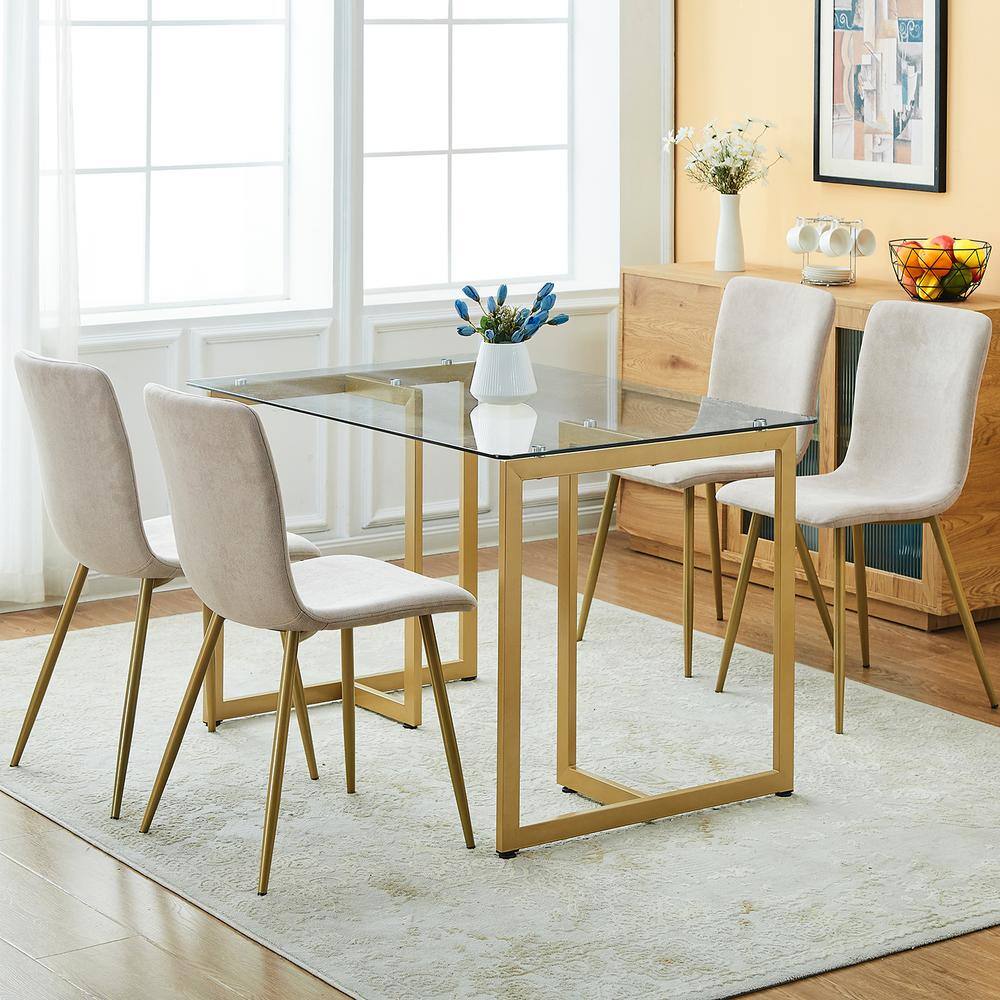 Homy Casa Scargill Beige Textured Fabric Upholstered Dining Chairs (Set of 4)