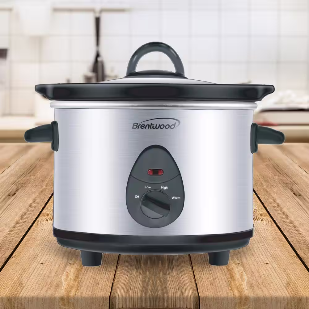 Brentwood 1.5 qt. Silver Slow Cooker in Stainless Steel with 3 Settings