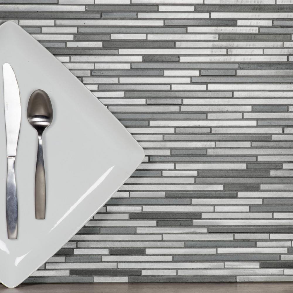 ABOLOS City Lights NY Gray Thin Linear Mosaic 12 in. x 16 in. Brushed Aluminum Metal Wall Tile (1 Sheet)