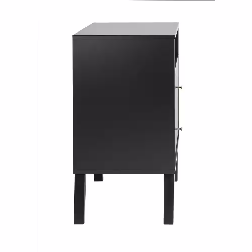 Prepac Milo Mid Century Modern 2-Drawer Black Tall Nightstand with Open Shelf
