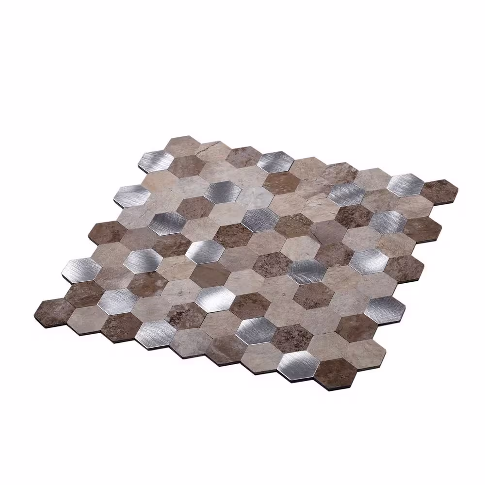 Apollo Tile Silver Beige Hexagon 11.25 in. x 11.25 in. Honed Metal Peel and Stick Tile for Kitchen and Bathroom (8.79 sq. ft./Case)