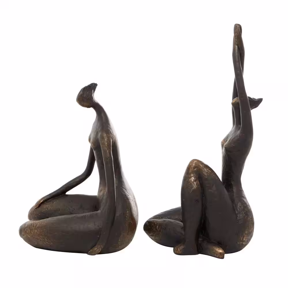 Litton Lane Bronze Resin Yoga Sculpture (Set of 2)