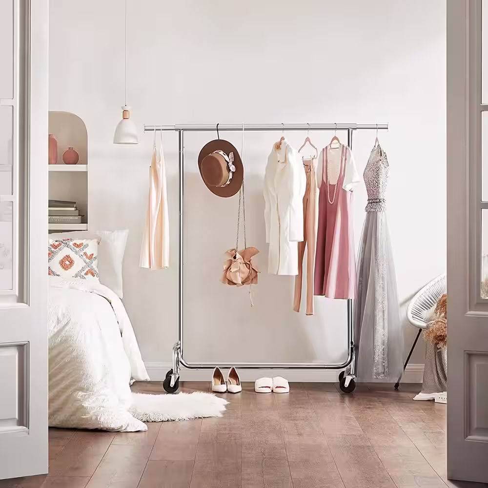 None Chrome Metal Adjustable Garment Clothes Rack 43 in. W x 63 in. H