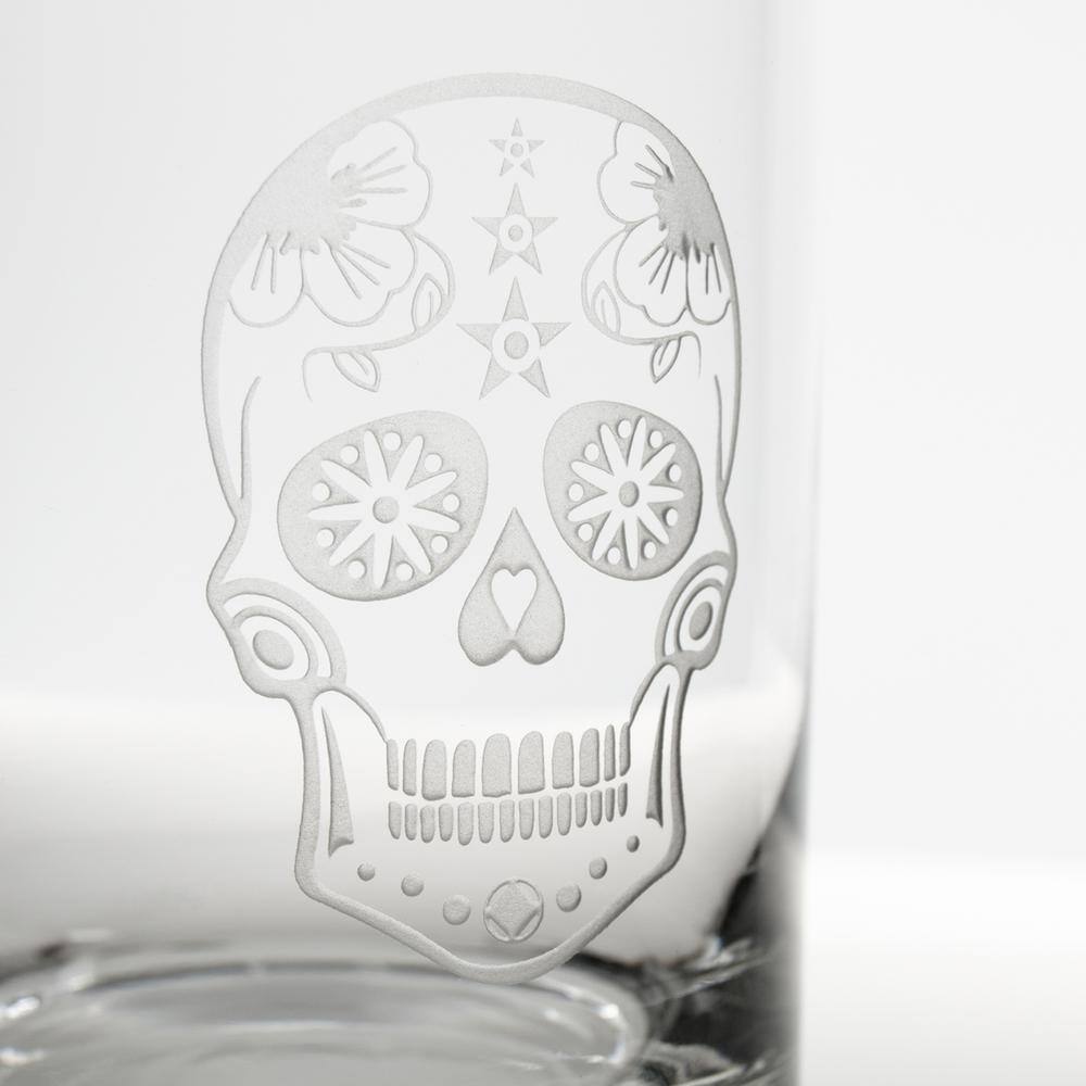 Rolf Glass Sugar Skull 17 oz. Stemless Wine Tumbler (Set of 4)