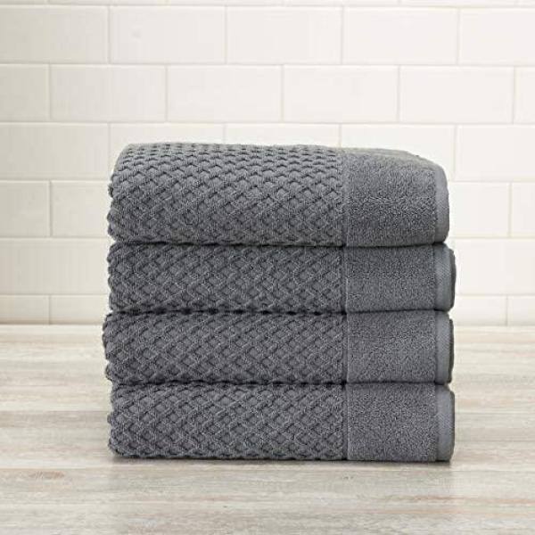 None 100% Cotton Gray Diamond Bath Towels (4-Pack)